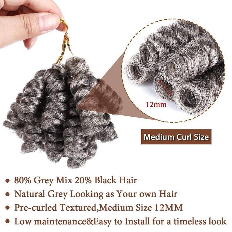 MIMAN 5 Packs 10 Inch Short Grey Curly Crochet Hair Braids for Black Women 12MM Gray Spiral Curls Crochet Braided Synthetic Hair Extensions for Women DIY Mohawk Afro Braided Hairstyle (Black mix Grey) - Image 3